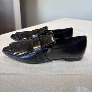 Marc Fisher Black Leather Loafers with Fringe